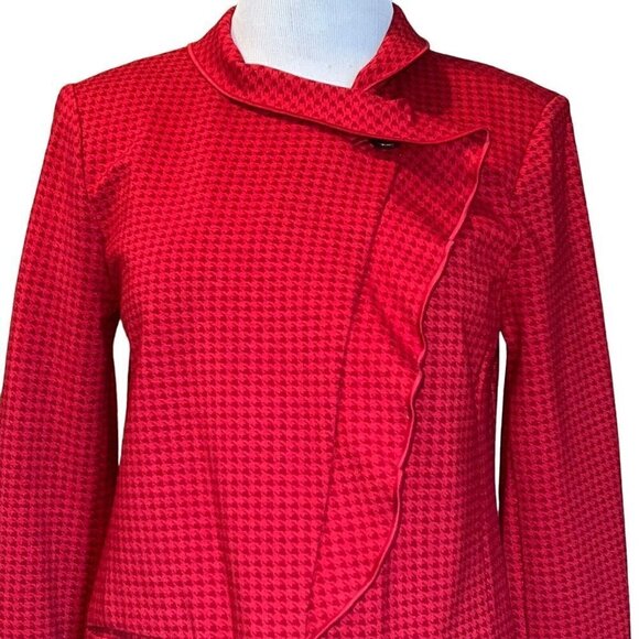 CAbi Style #3546 Red Square Celebration Jacket Women’s Small Houndstooth Ruffles - Picture 3 of 12
